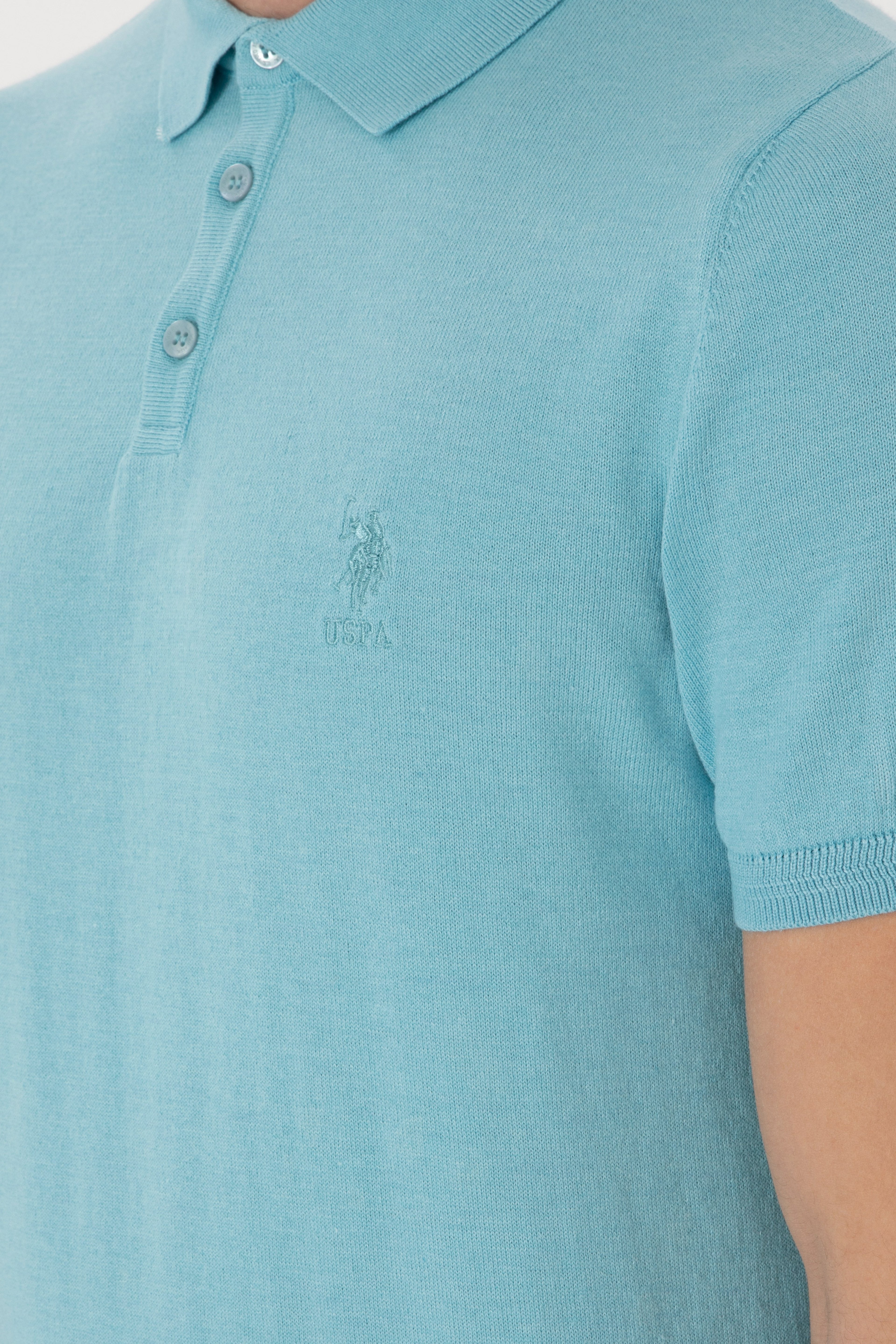 Erkek Slim Fit Polo Yaka Aqua Tişört - Image 7