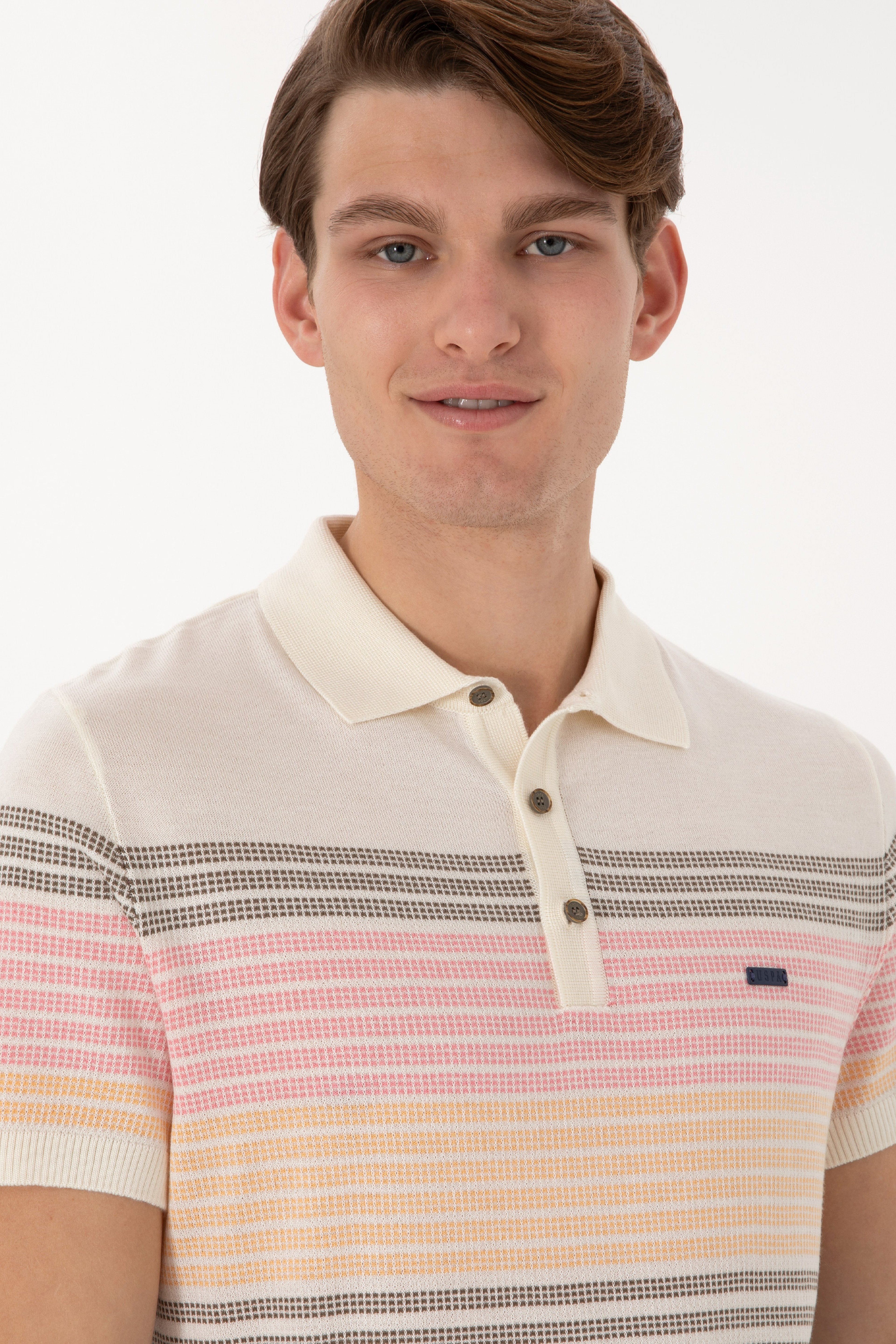 Erkek Slim Fit Polo Yaka Vizon Tişört - Image 2