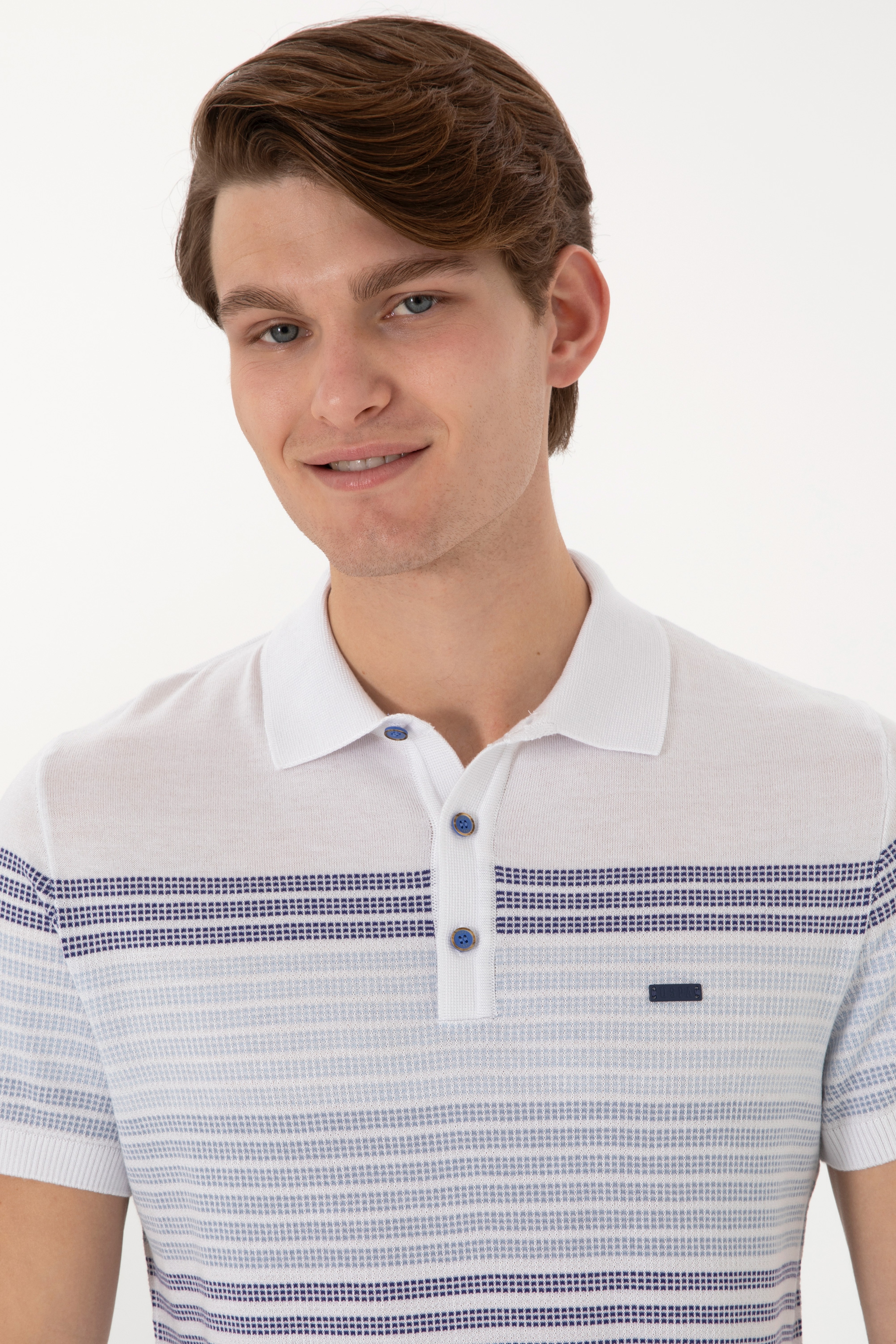 Erkek Slim Fit Polo Yaka İndigo Tişört - Image 2