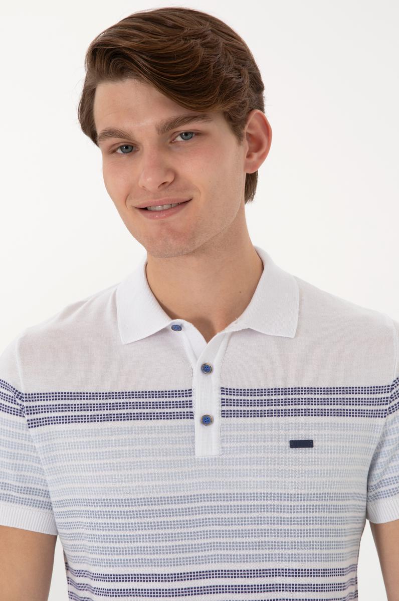 Erkek Slim Fit Polo Yaka İndigo Tişört