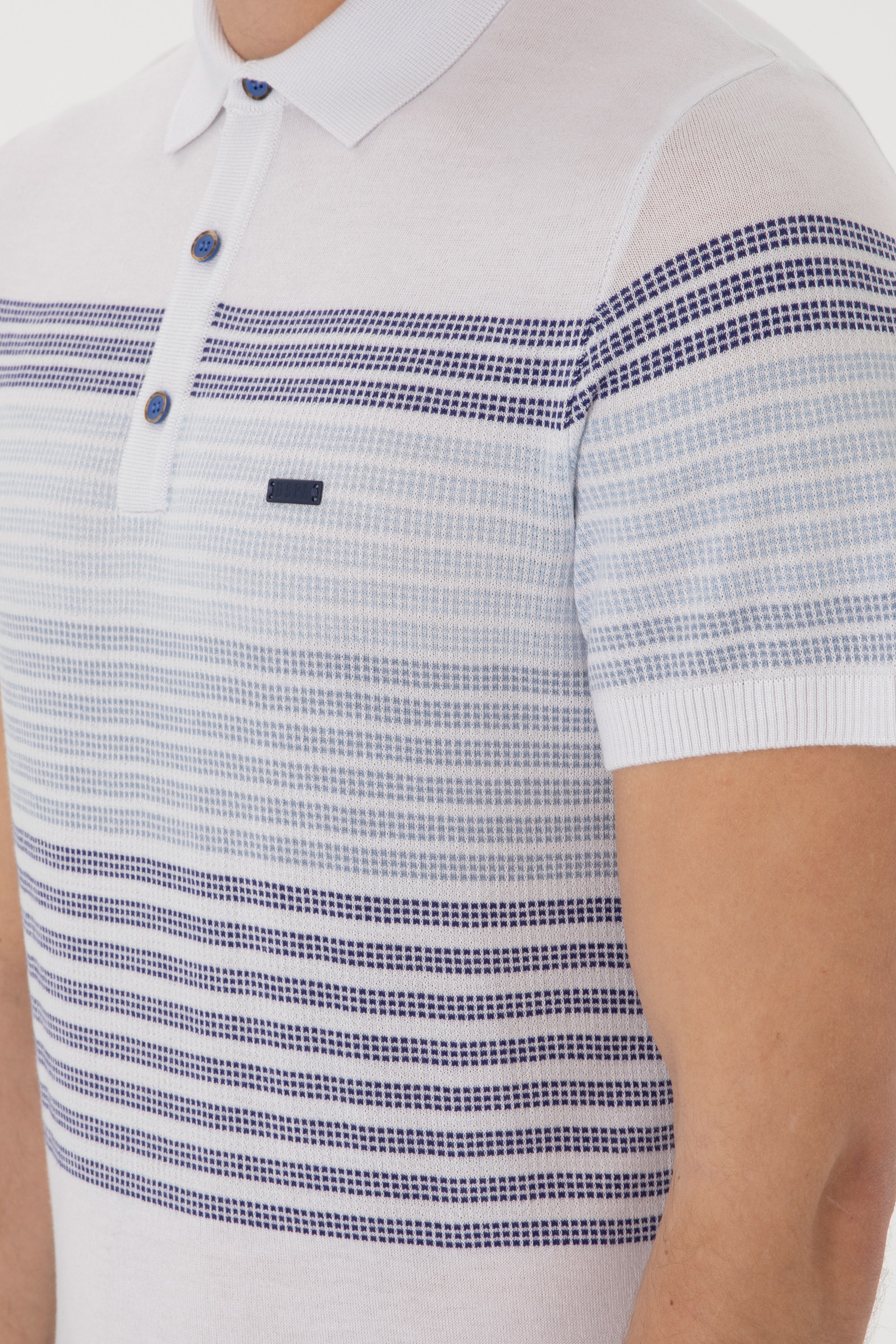 Erkek Slim Fit Polo Yaka İndigo Tişört - Image 7