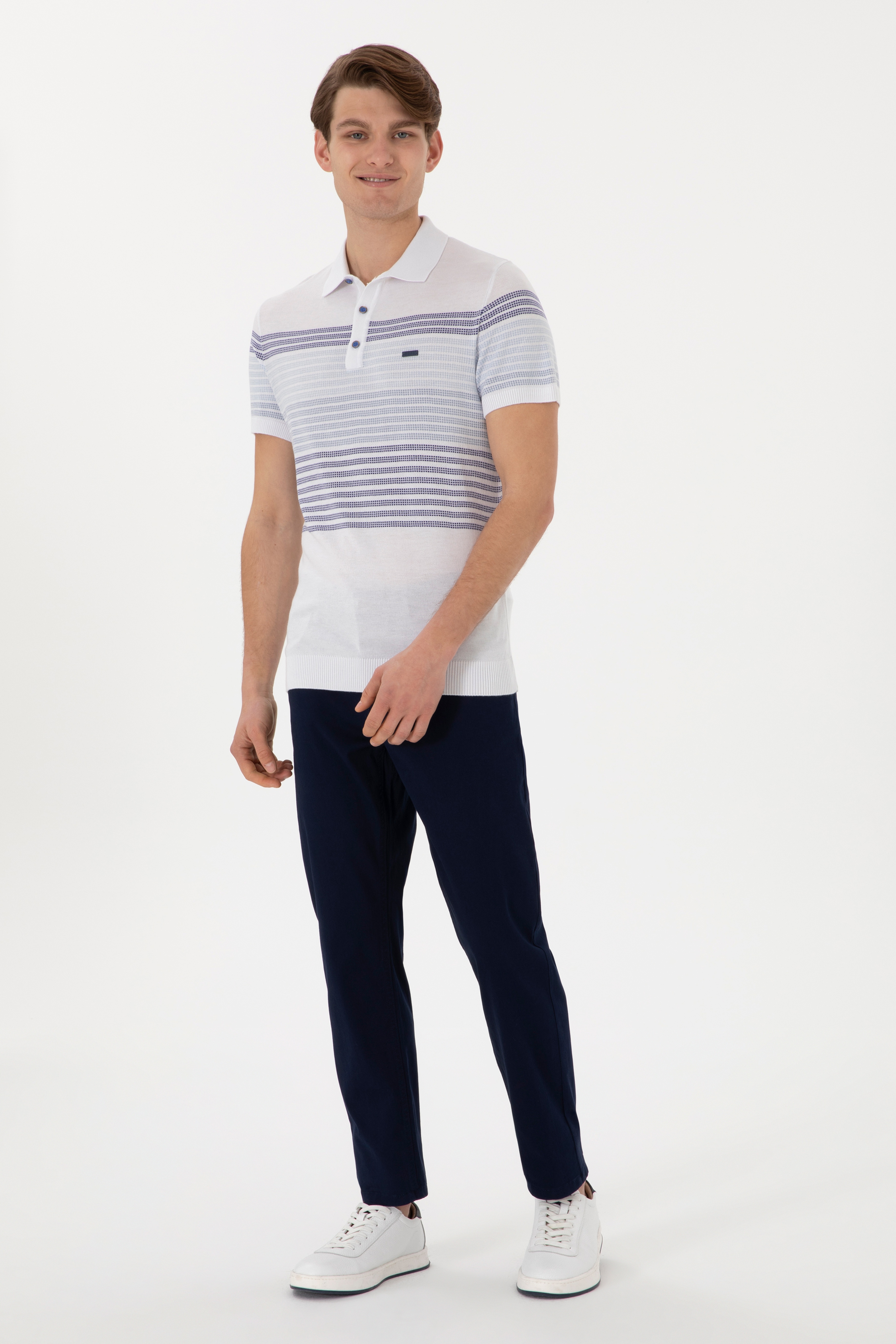 Erkek Slim Fit Polo Yaka İndigo Tişört