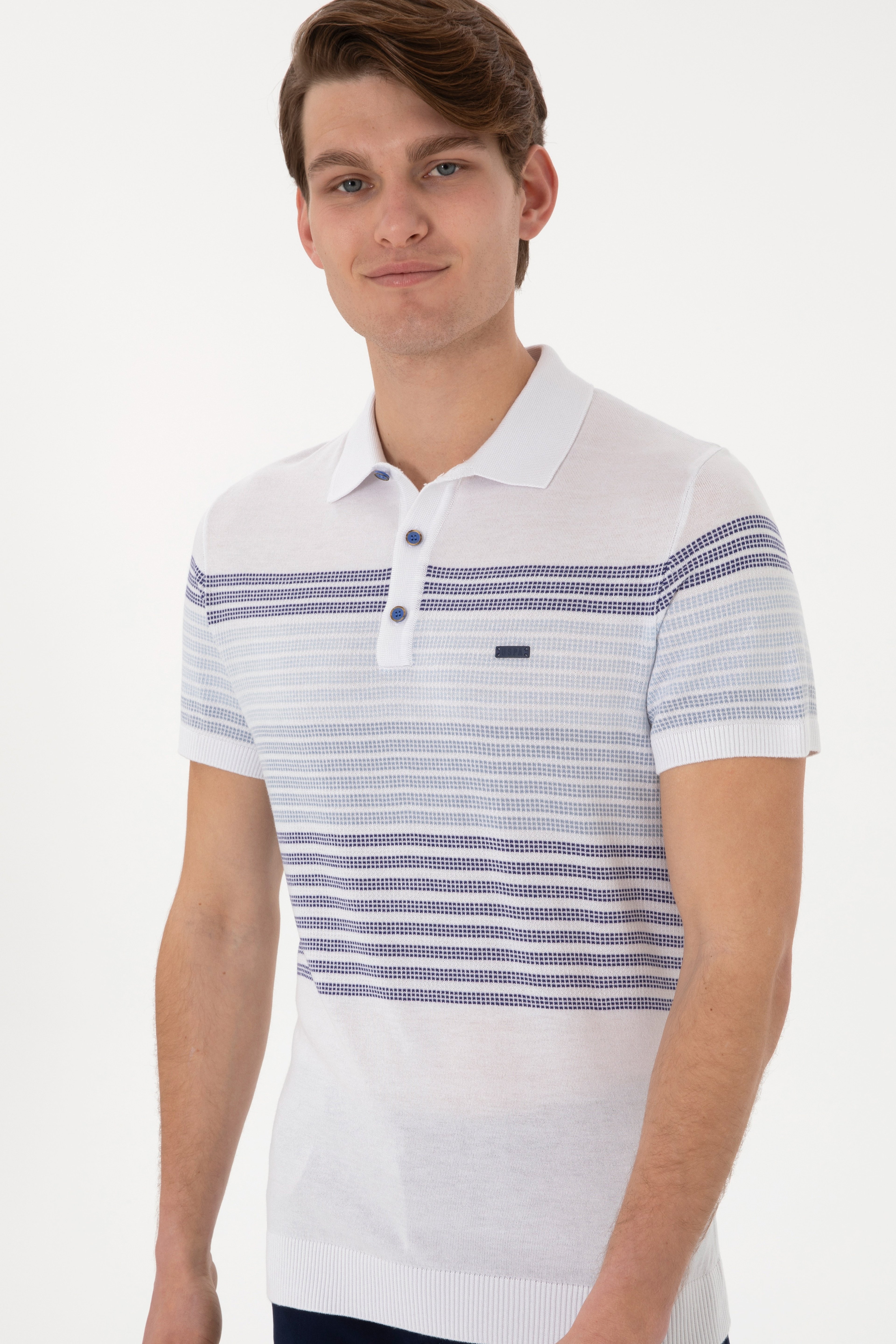 Erkek Slim Fit Polo Yaka İndigo Tişört - Image 3