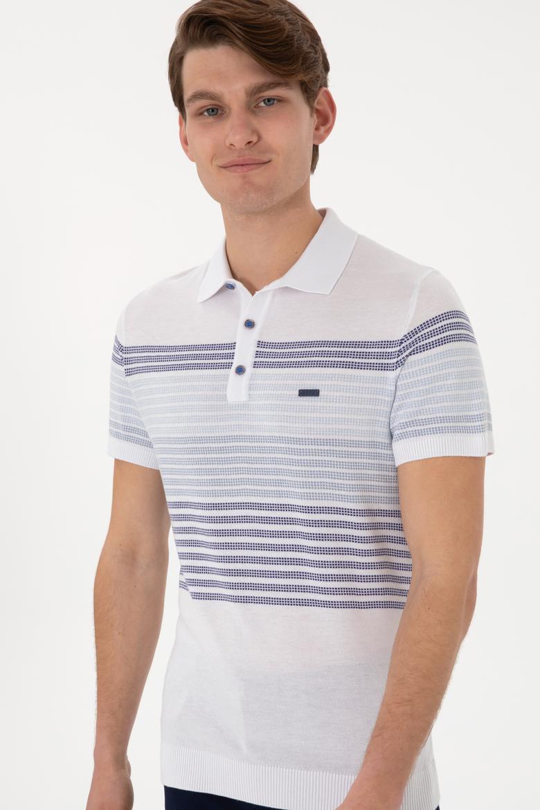 Erkek Slim Fit Polo Yaka İndigo Tişört - 50299410005