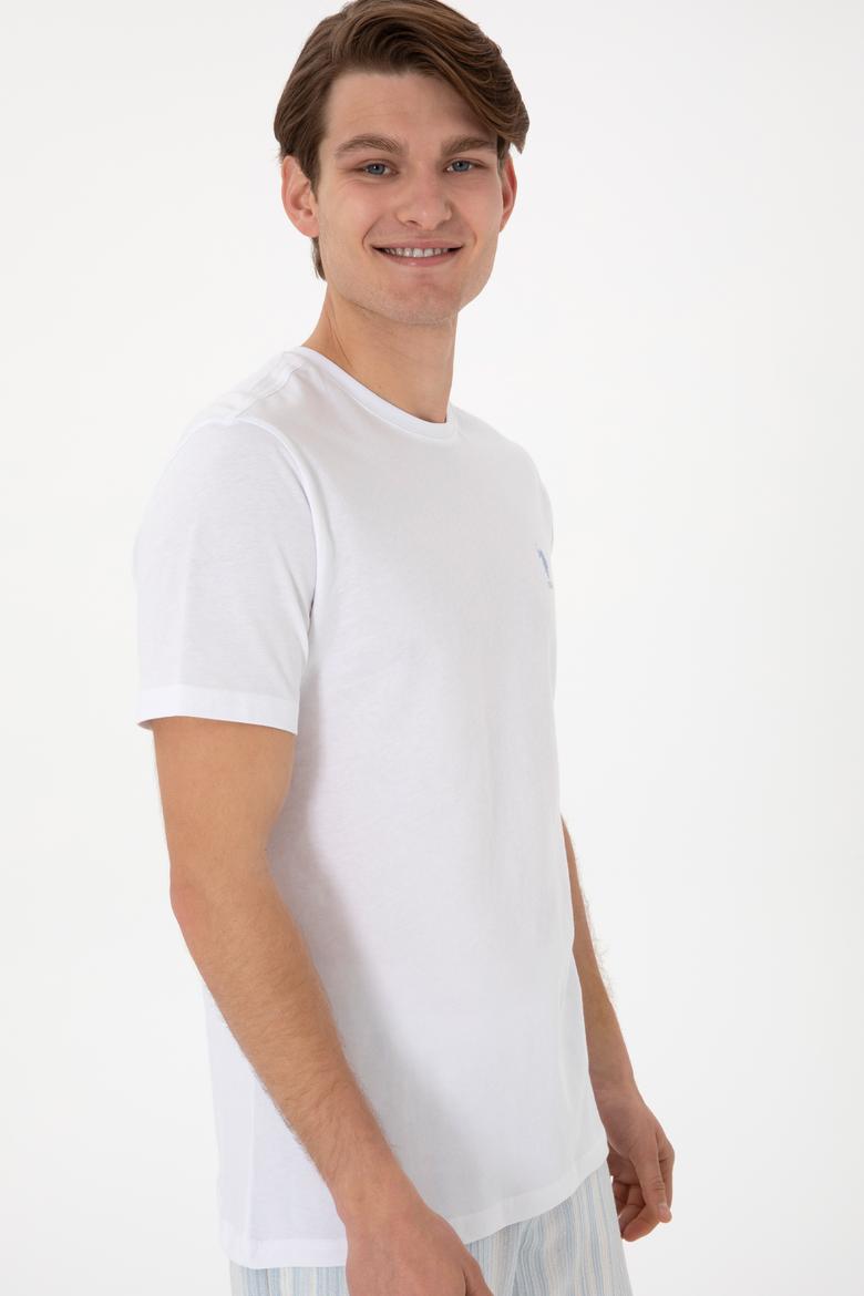 Erkek Regular Fit Bisiklet Yaka Beyaz Tişört - 50299544006