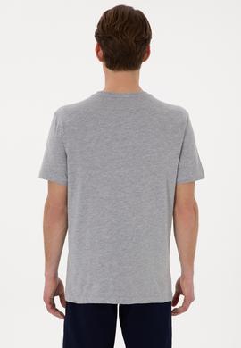 Erkek Regular Fit Bisiklet Yaka Gri Melanj Basic Tişört - 50297988026