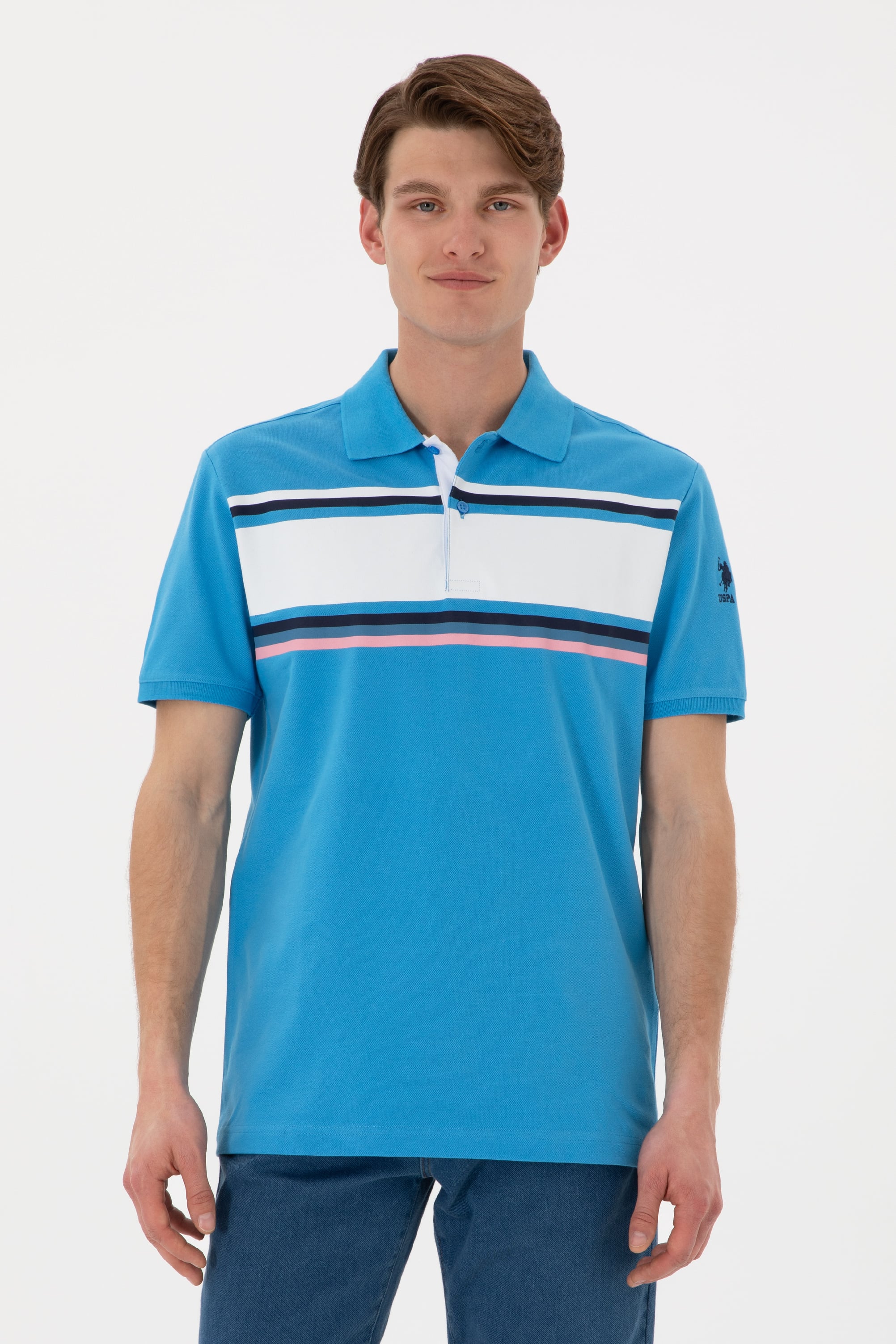 Erkek Regular Fit Polo Yaka Turkuaz Tişört - Image 1