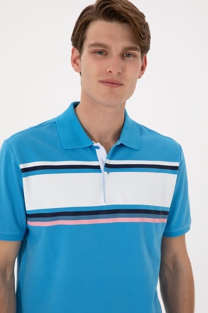 Erkek Regular Fit Polo Yaka Turkuaz Tişört