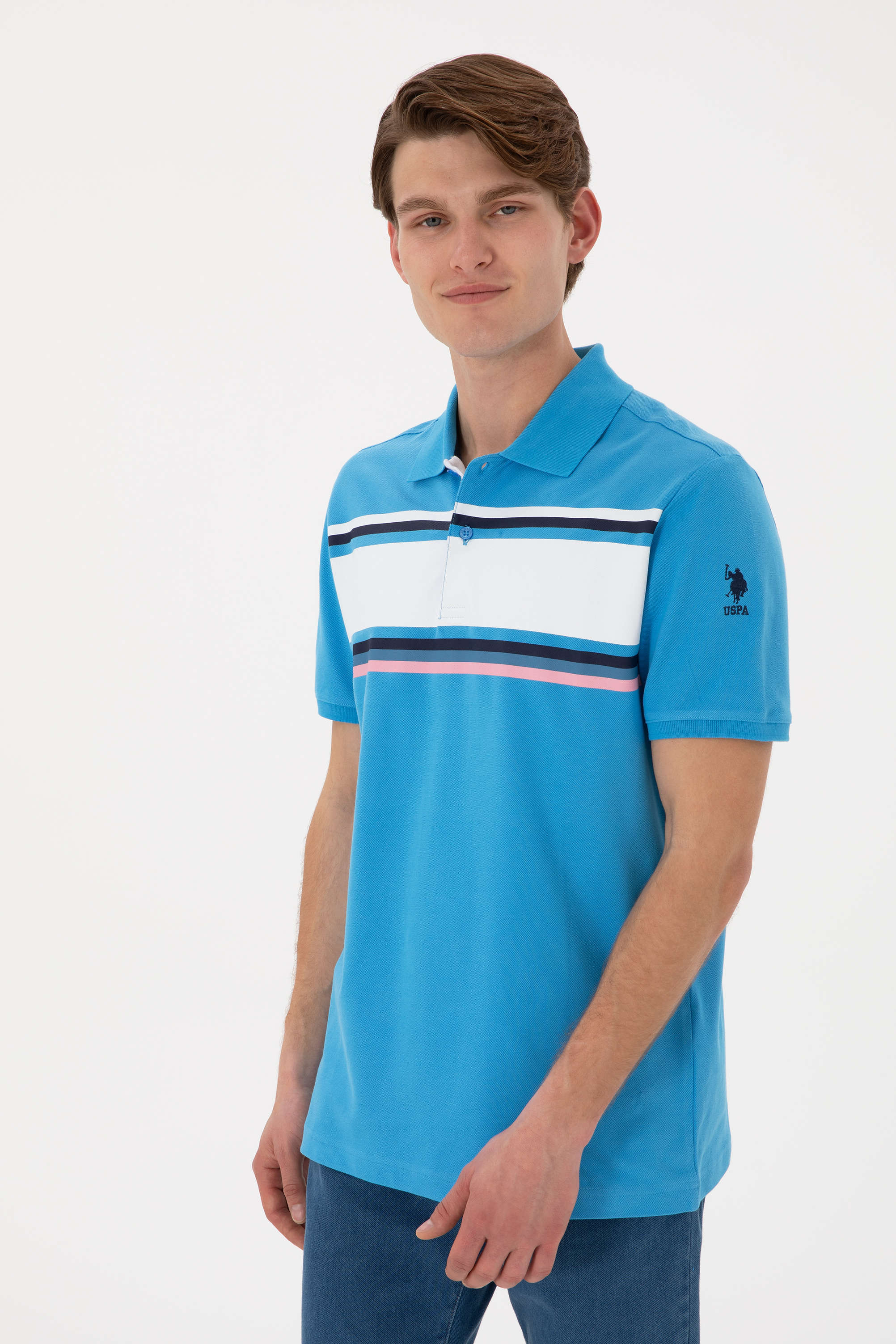 Erkek Regular Fit Polo Yaka Turkuaz Tişört - Image 3