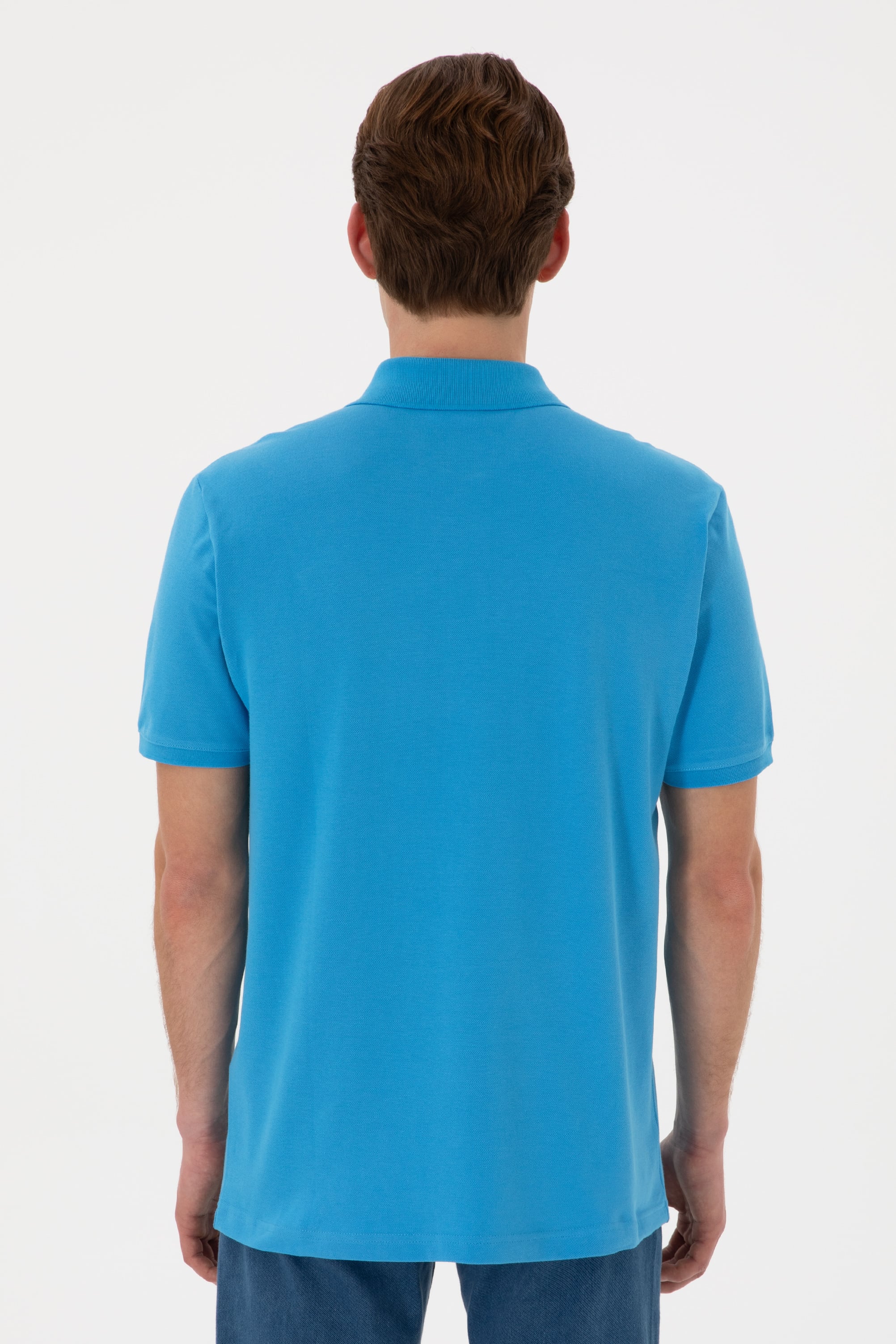 Erkek Regular Fit Polo Yaka Turkuaz Tişört - Image 5