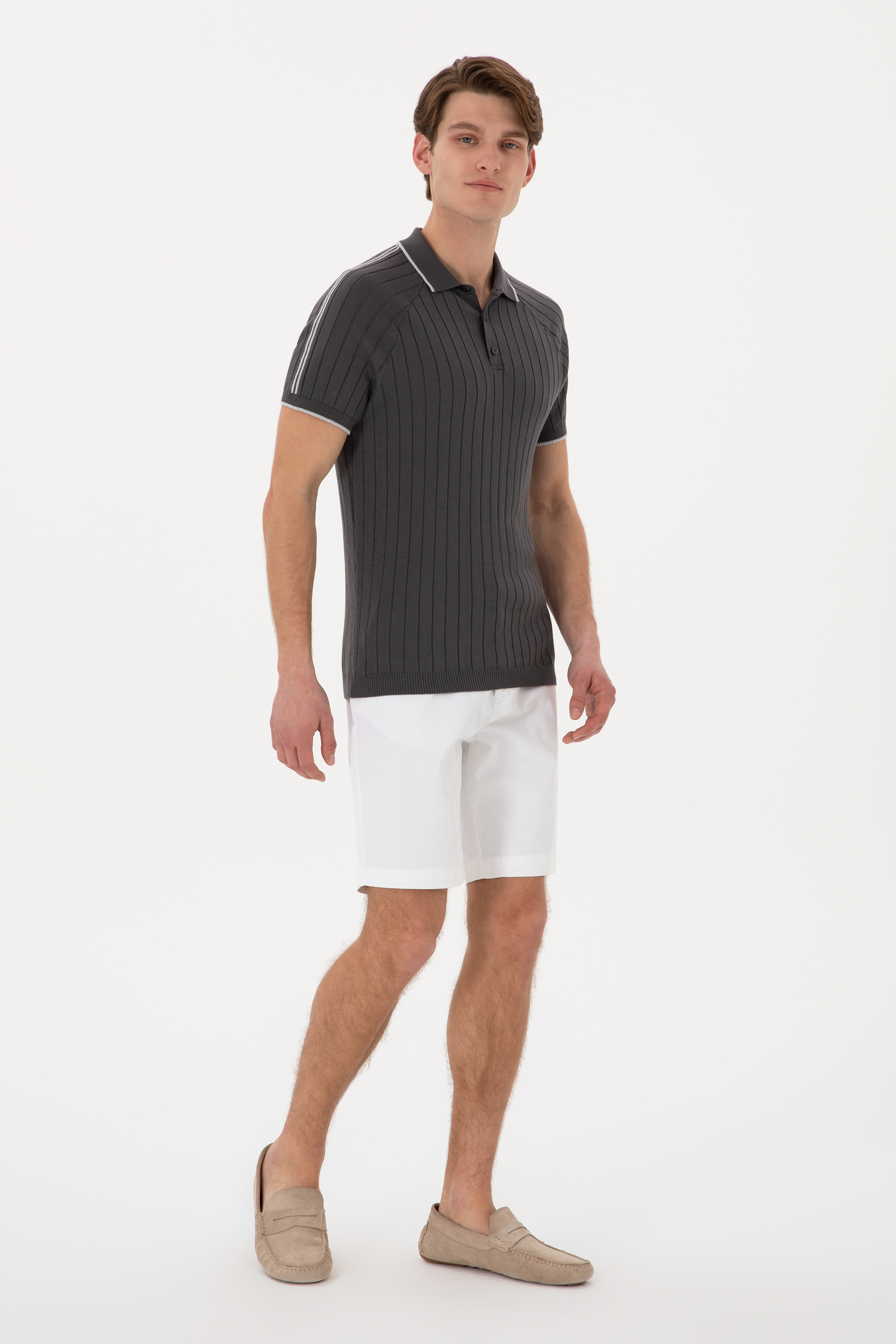Erkek Slim Fit Bisiklet Yaka Antrasit Tişört - Image 4