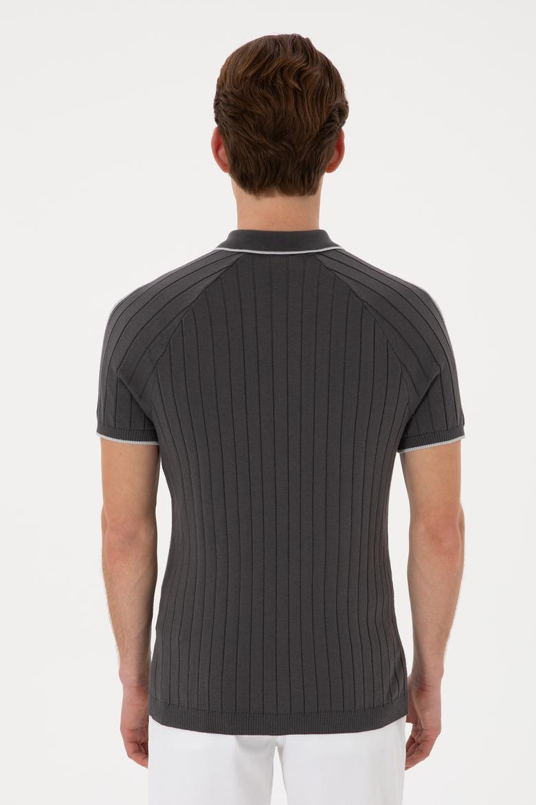 Erkek Slim Fit Bisiklet Yaka Antrasit Tişört - 50306481001