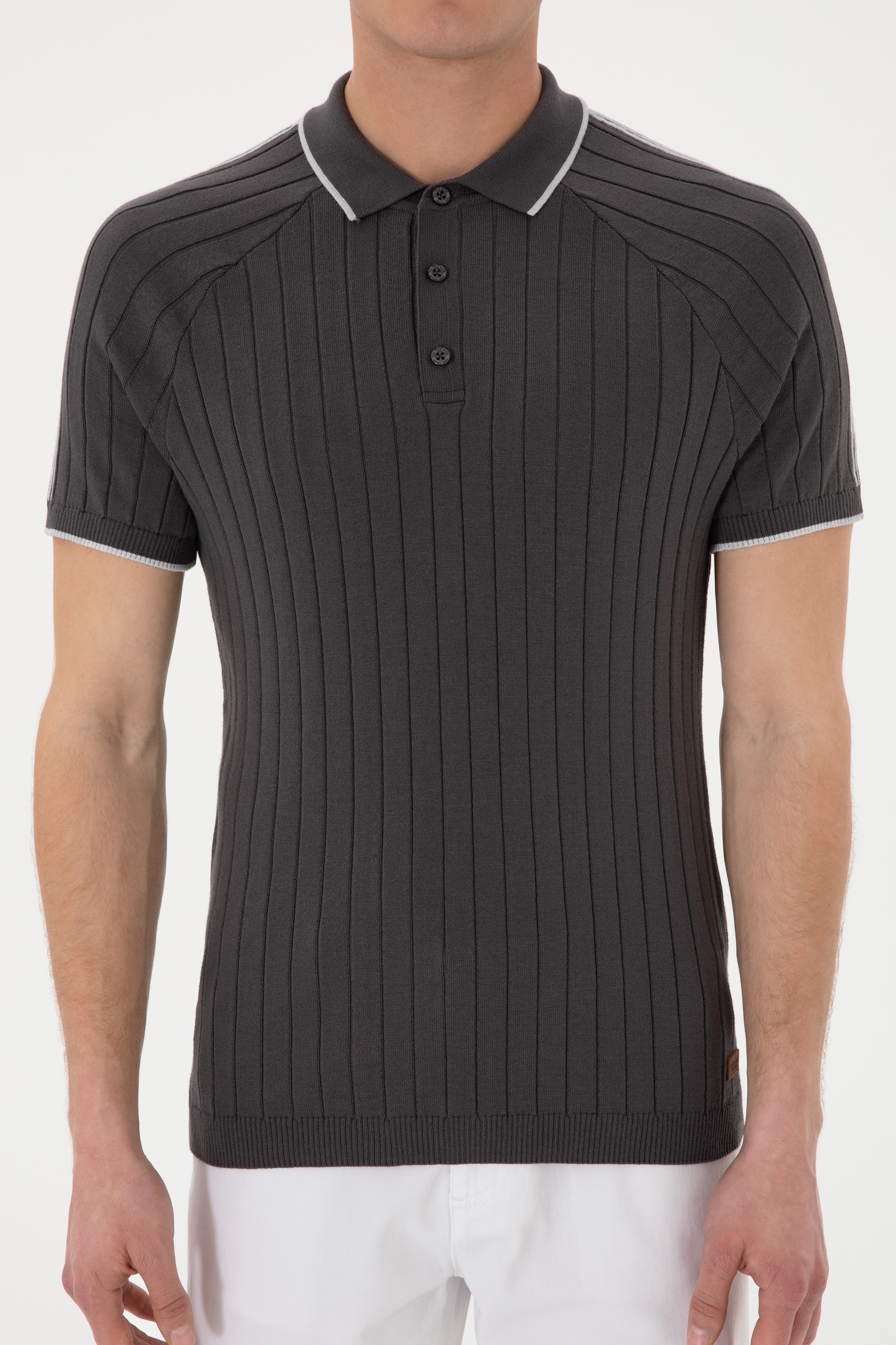 Erkek Slim Fit Bisiklet Yaka Antrasit Tişört - Image 6