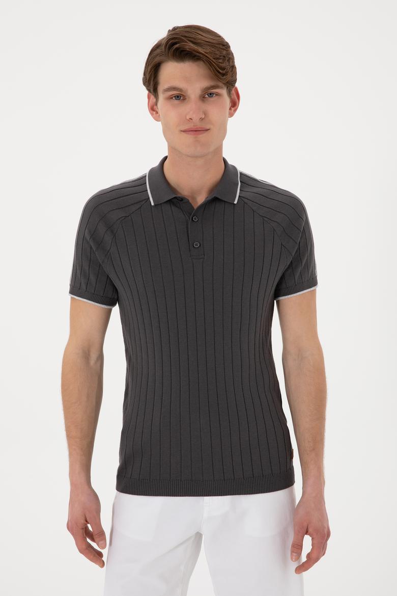 Erkek Slim Fit Bisiklet Yaka Antrasit Tişört - 50306481001