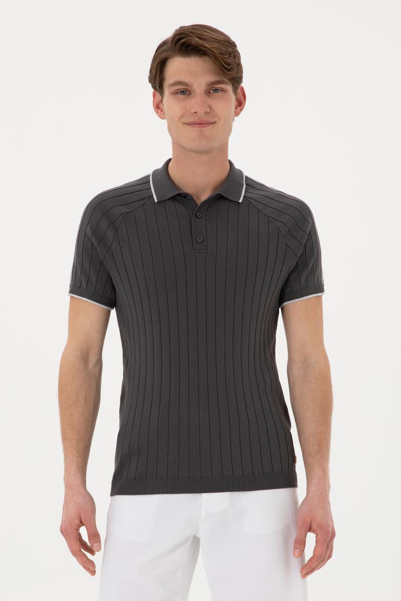 Erkek Slim Fit Bisiklet Yaka Antrasit Tişört