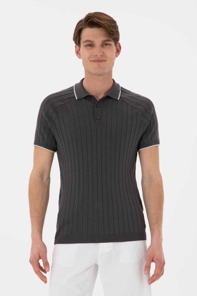 Erkek Slim Fit Bisiklet Yaka Antrasit Tişört