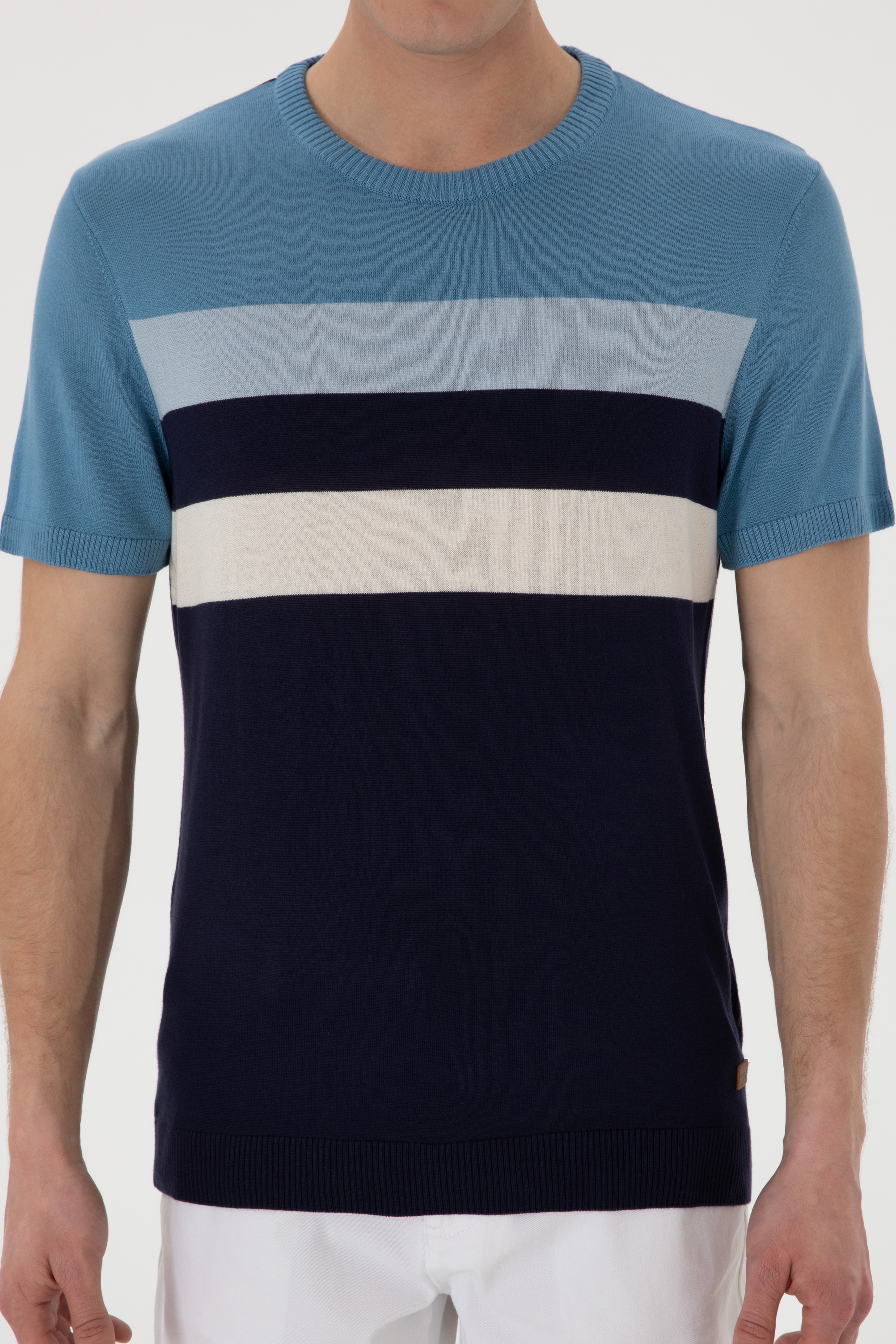 Erkek Slim Fit Bisiklet Yaka Lacivert Tişört - Image 6