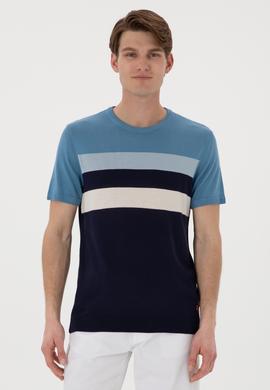 Erkek Slim Fit Bisiklet Yaka Lacivert Tişört - 50306459016