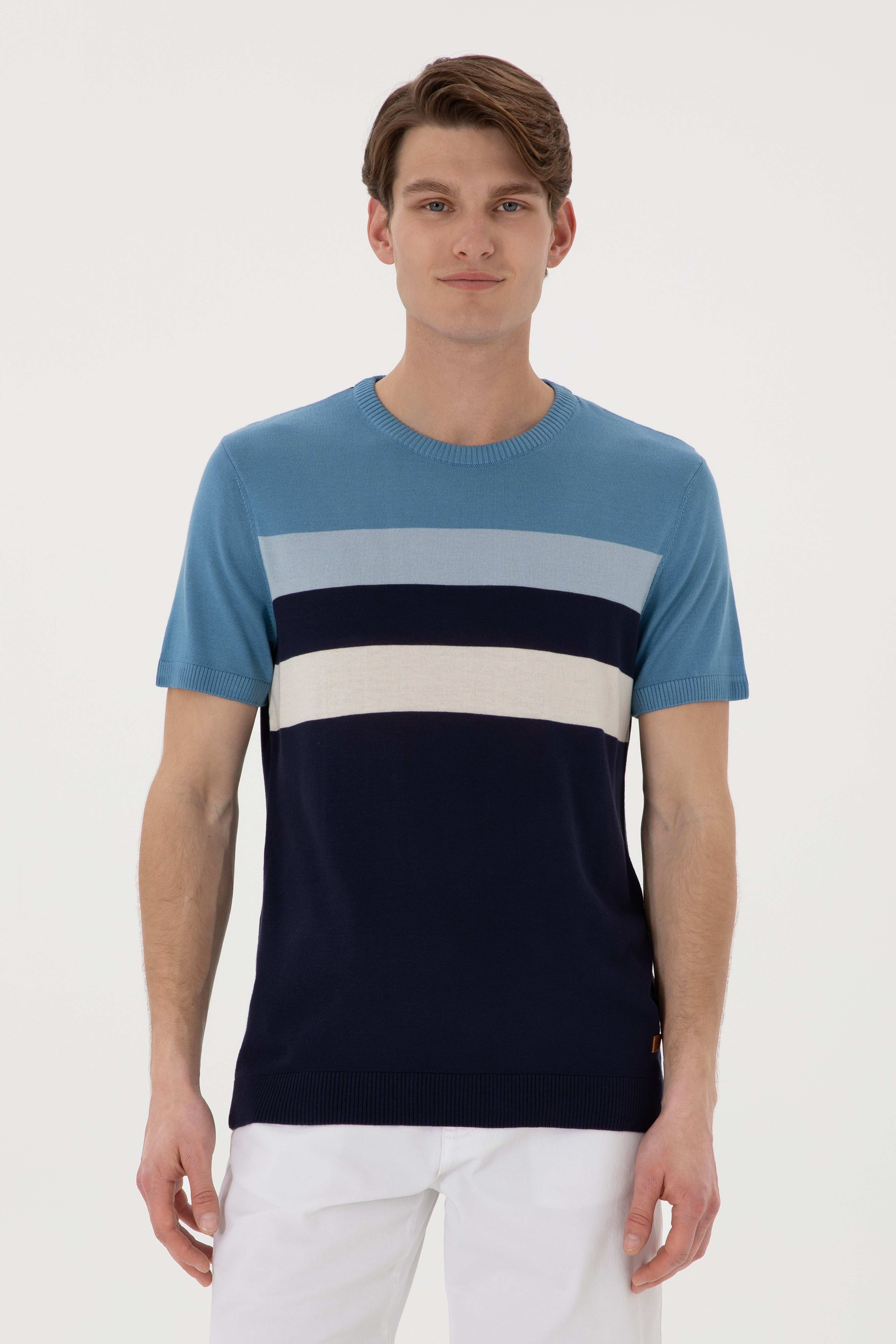 Erkek Slim Fit Bisiklet Yaka Lacivert Tişört