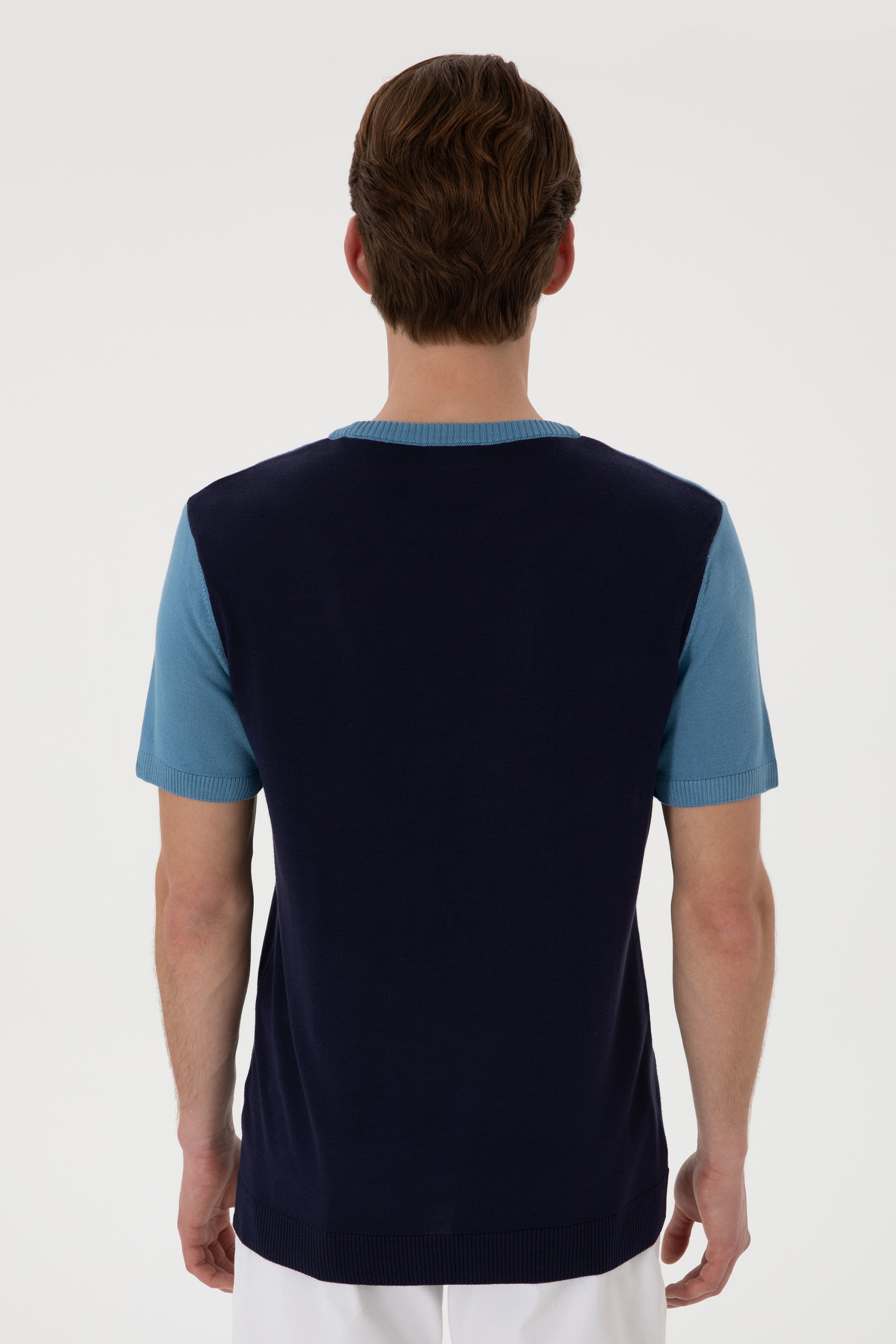 Erkek Slim Fit Bisiklet Yaka Lacivert Tişört - Image 5