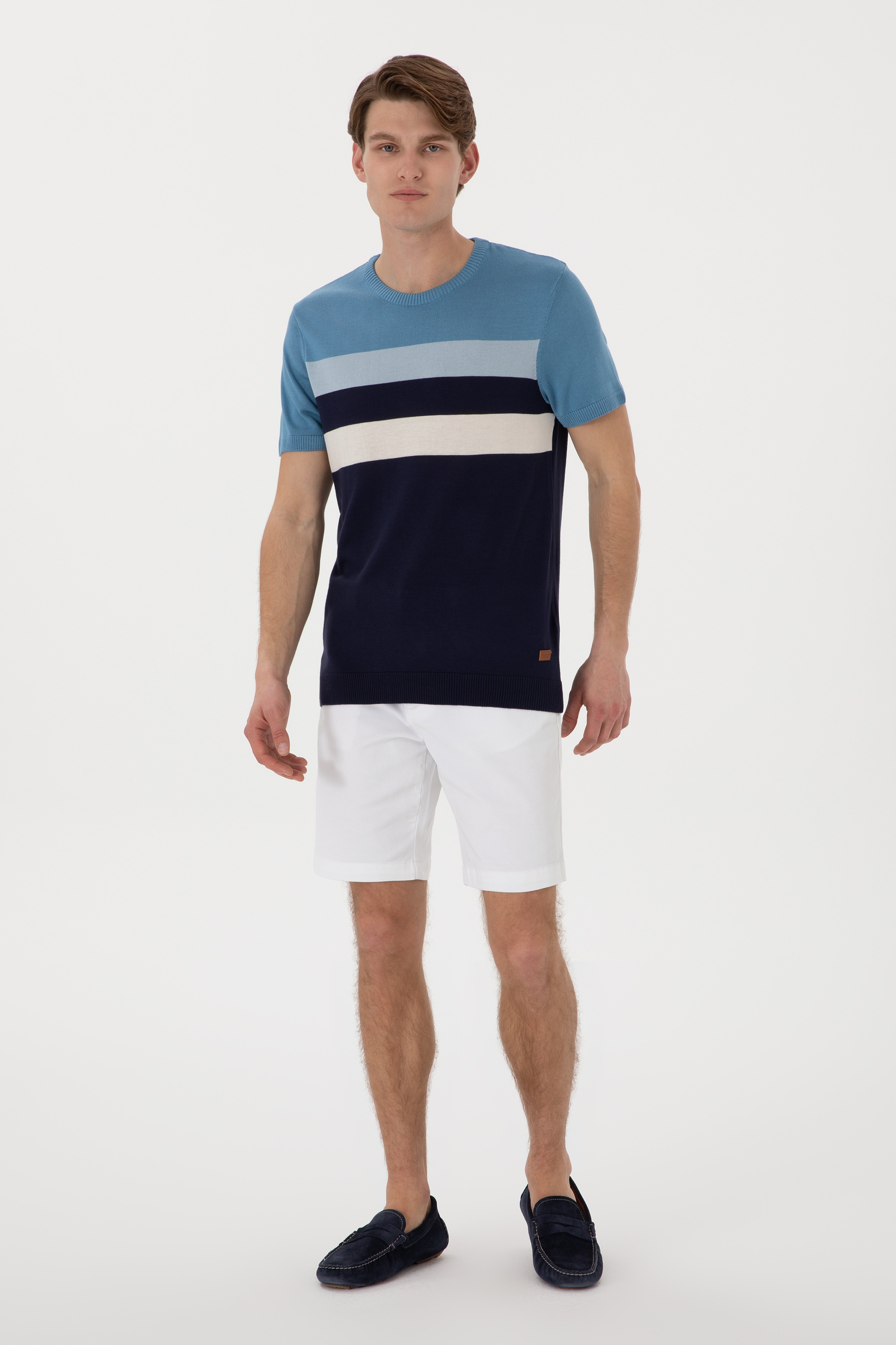 Erkek Slim Fit Bisiklet Yaka Lacivert Tişört - Image 4
