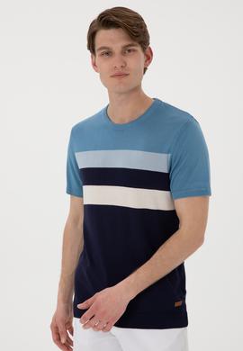 Erkek Slim Fit Bisiklet Yaka Lacivert Tişört - 50306459016