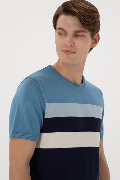 Erkek Slim Fit Bisiklet Yaka Lacivert Tişört
