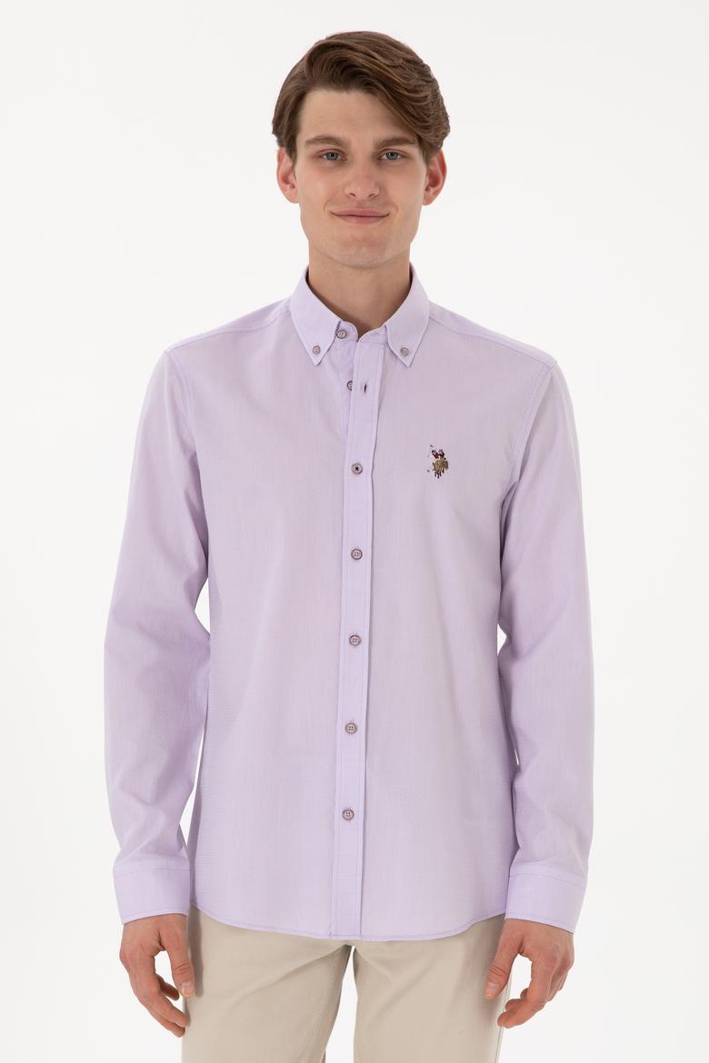 Erkek Lila Uzun Kollu Basic Gömlek