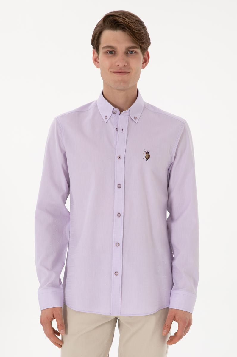 Erkek Lila Uzun Kollu Basic Gömlek