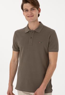 Erkek Slim Fit Polo Yaka Vizon Basic Tişört - 50297983059