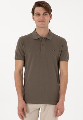 Erkek Slim Fit Polo Yaka Vizon Basic Tişört - 50297983059