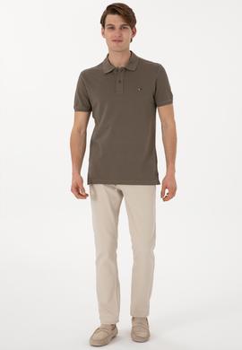 Erkek Slim Fit Polo Yaka Vizon Basic Tişört - 50297983059