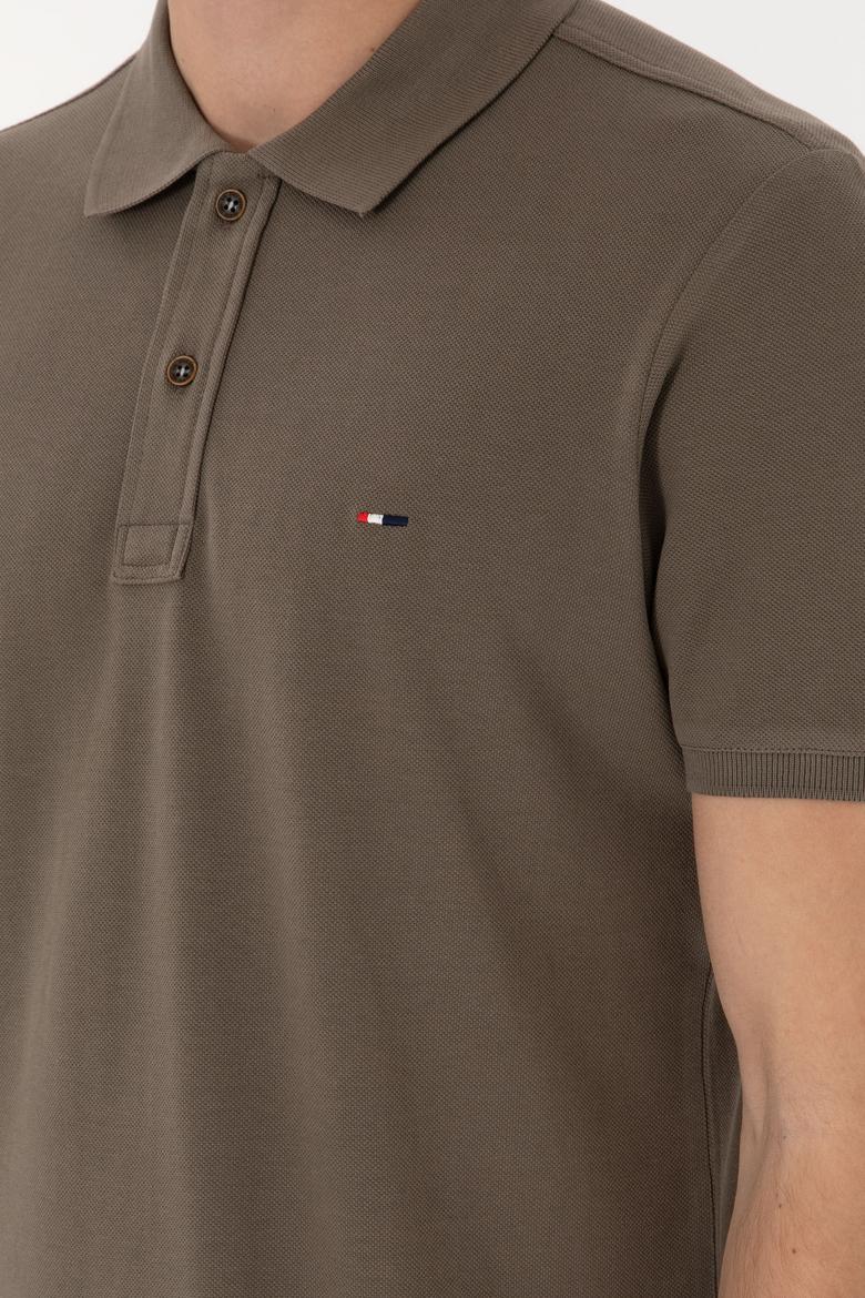 Erkek Slim Fit Polo Yaka Vizon Basic Tişört - 50297983059