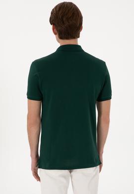 Erkek Slim Fit Polo Yaka Koyu Yeşil Basic Tişört - 50297983063