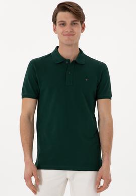 Erkek Slim Fit Polo Yaka Koyu Yeşil Basic Tişört - 50297983063