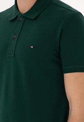 Erkek Slim Fit Polo Yaka Koyu Yeşil Basic Tişört - 50297983063