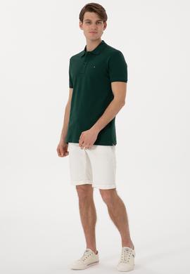 Erkek Slim Fit Polo Yaka Koyu Yeşil Basic Tişört - 50297983063