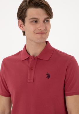 Erkek Slim Fit Polo Yaka Vişne Basic Tişört - 50297984494