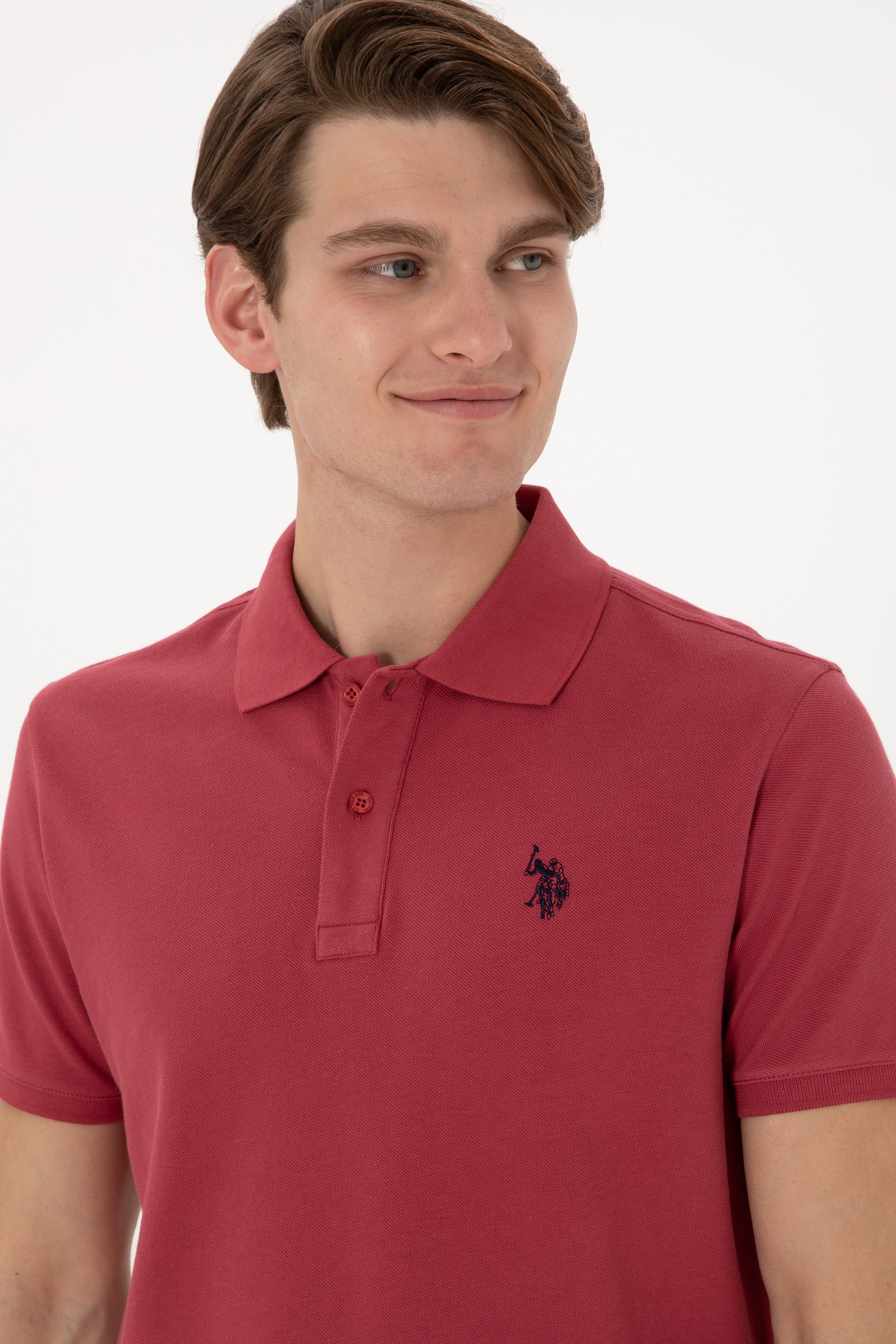 Erkek Slim Fit Polo Yaka Vişne Basic Tişört