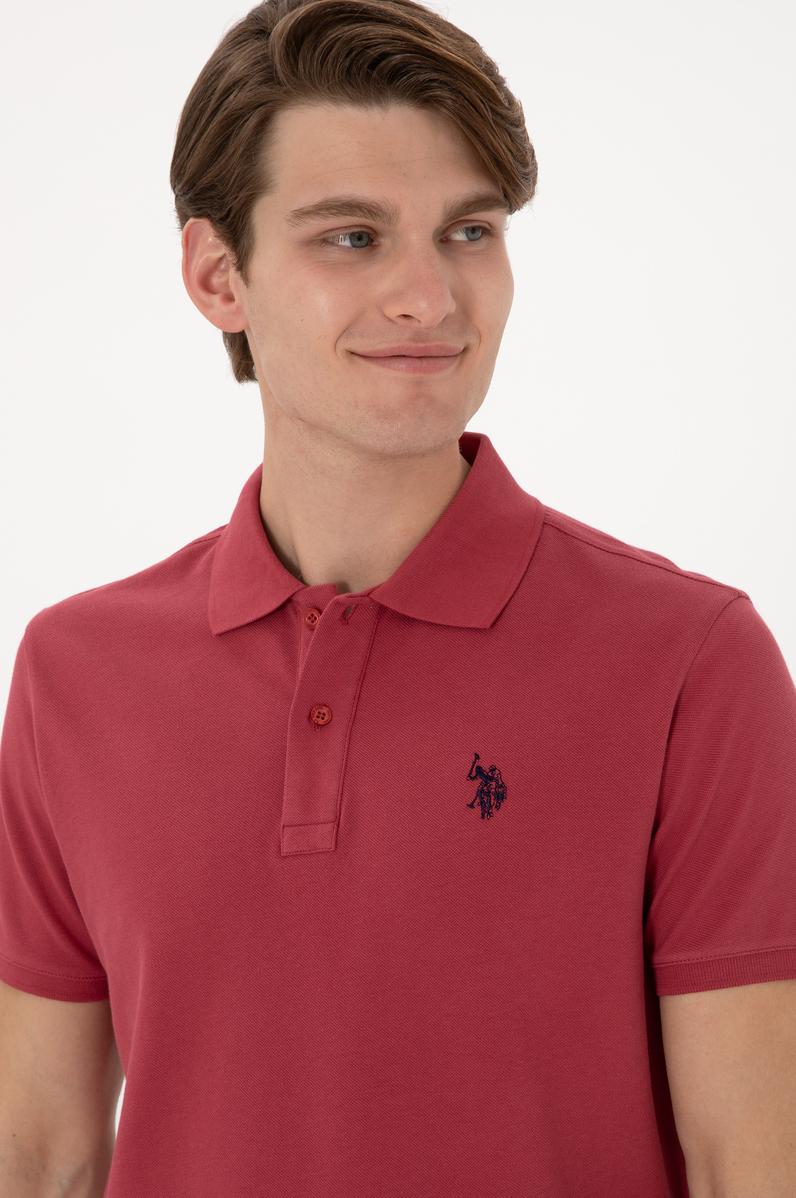 Erkek Slim Fit Polo Yaka Vişne Basic Tişört