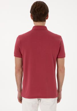 Erkek Slim Fit Polo Yaka Vişne Basic Tişört - 50297984494