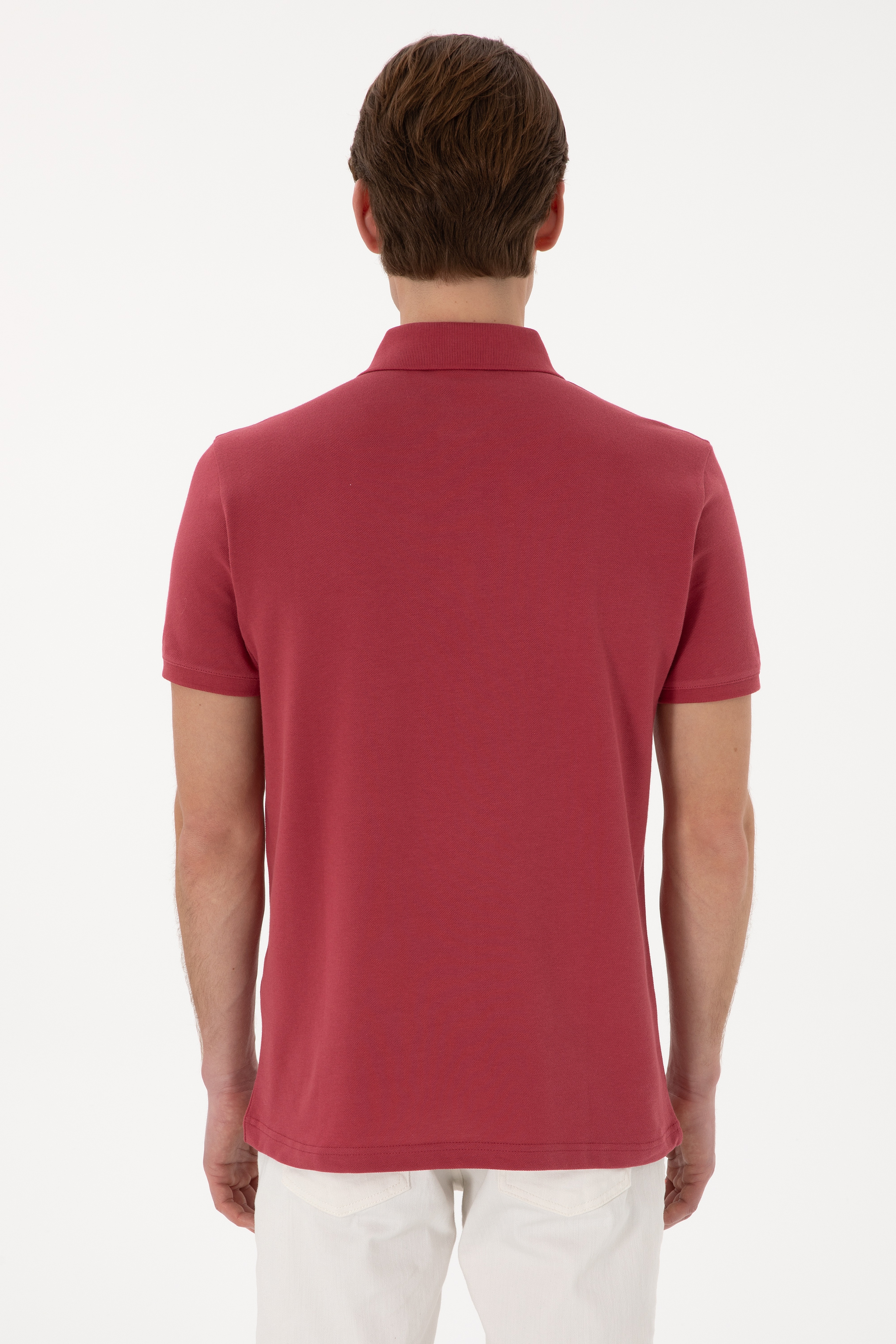 Erkek Slim Fit Polo Yaka Vişne Basic Tişört - Image 5