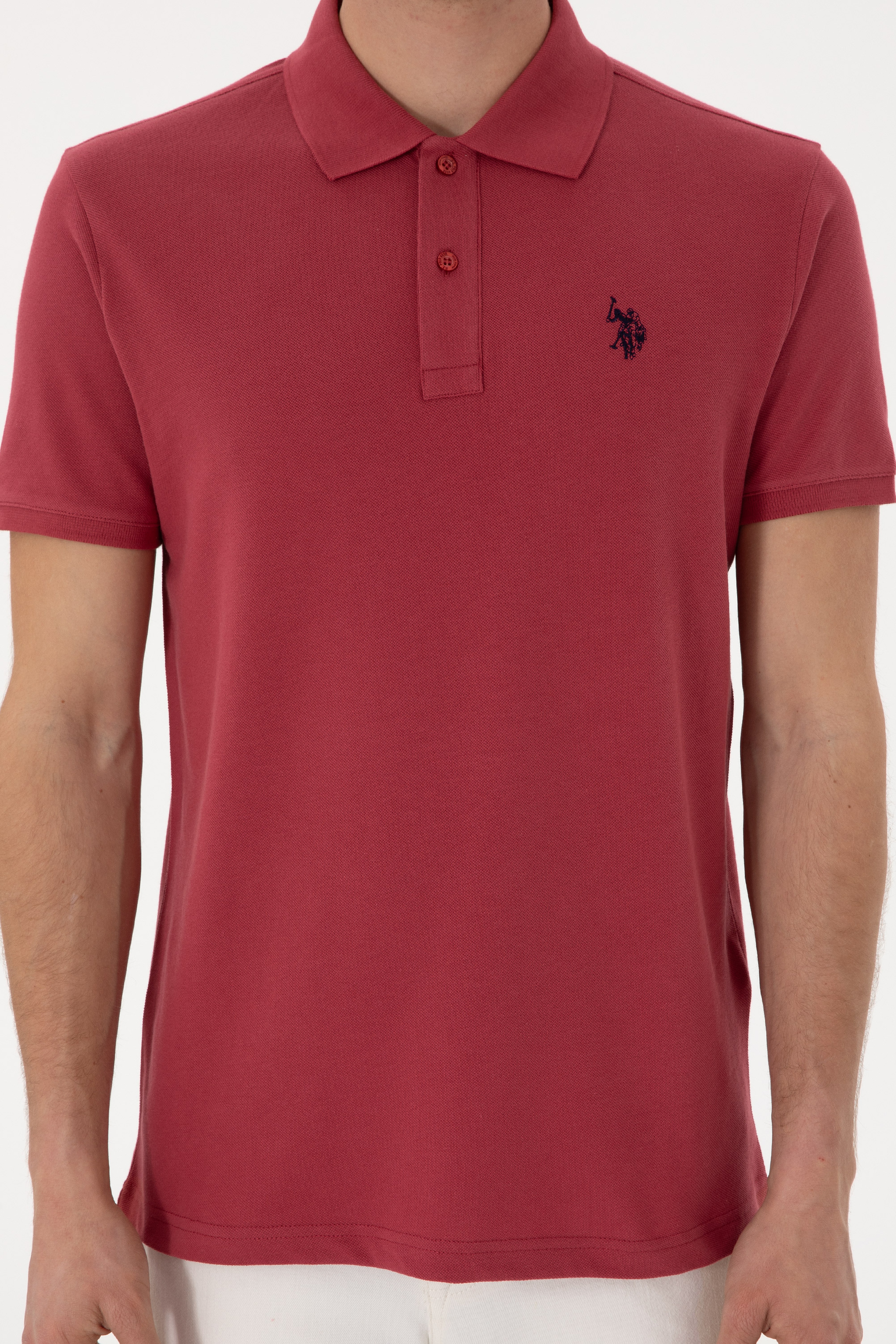 Erkek Slim Fit Polo Yaka Vişne Basic Tişört