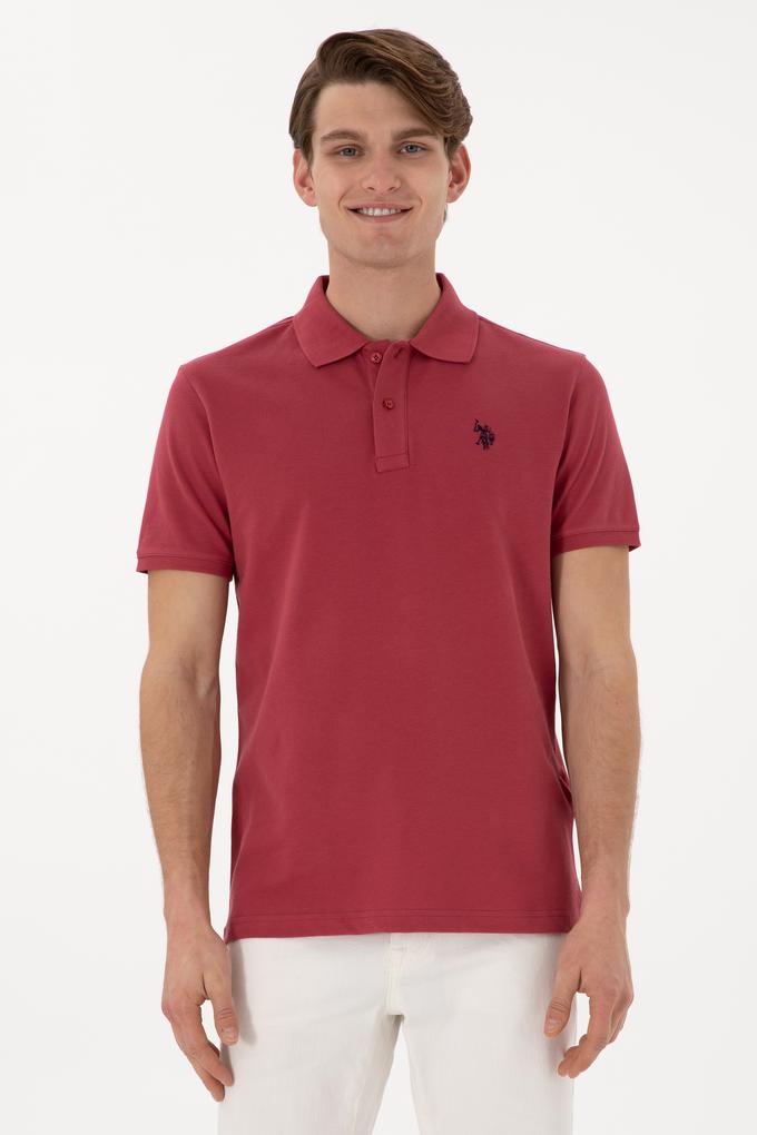 Erkek Slim Fit Polo Yaka Vişne Basic Tişört