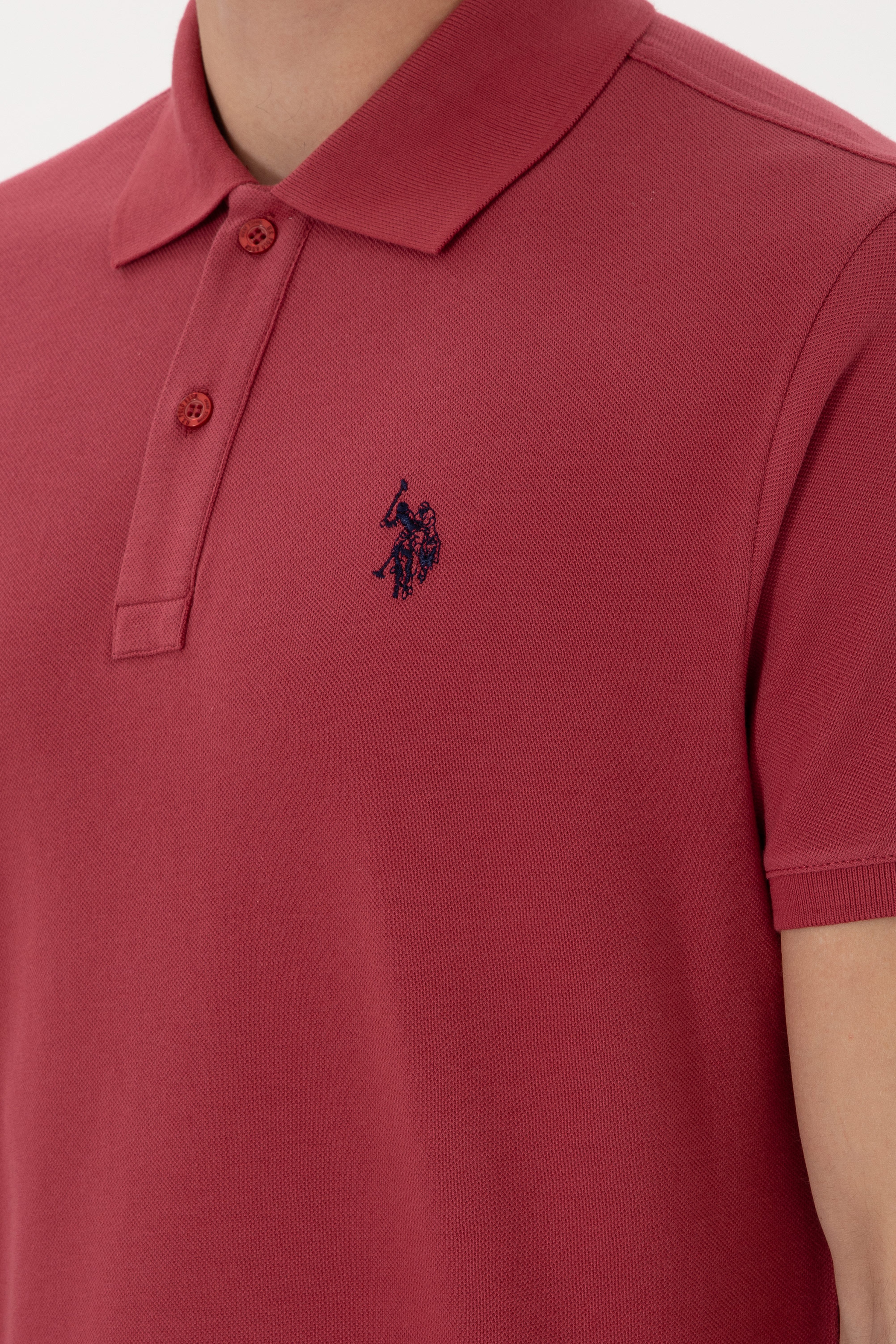Erkek Slim Fit Polo Yaka Vişne Basic Tişört - Image 7