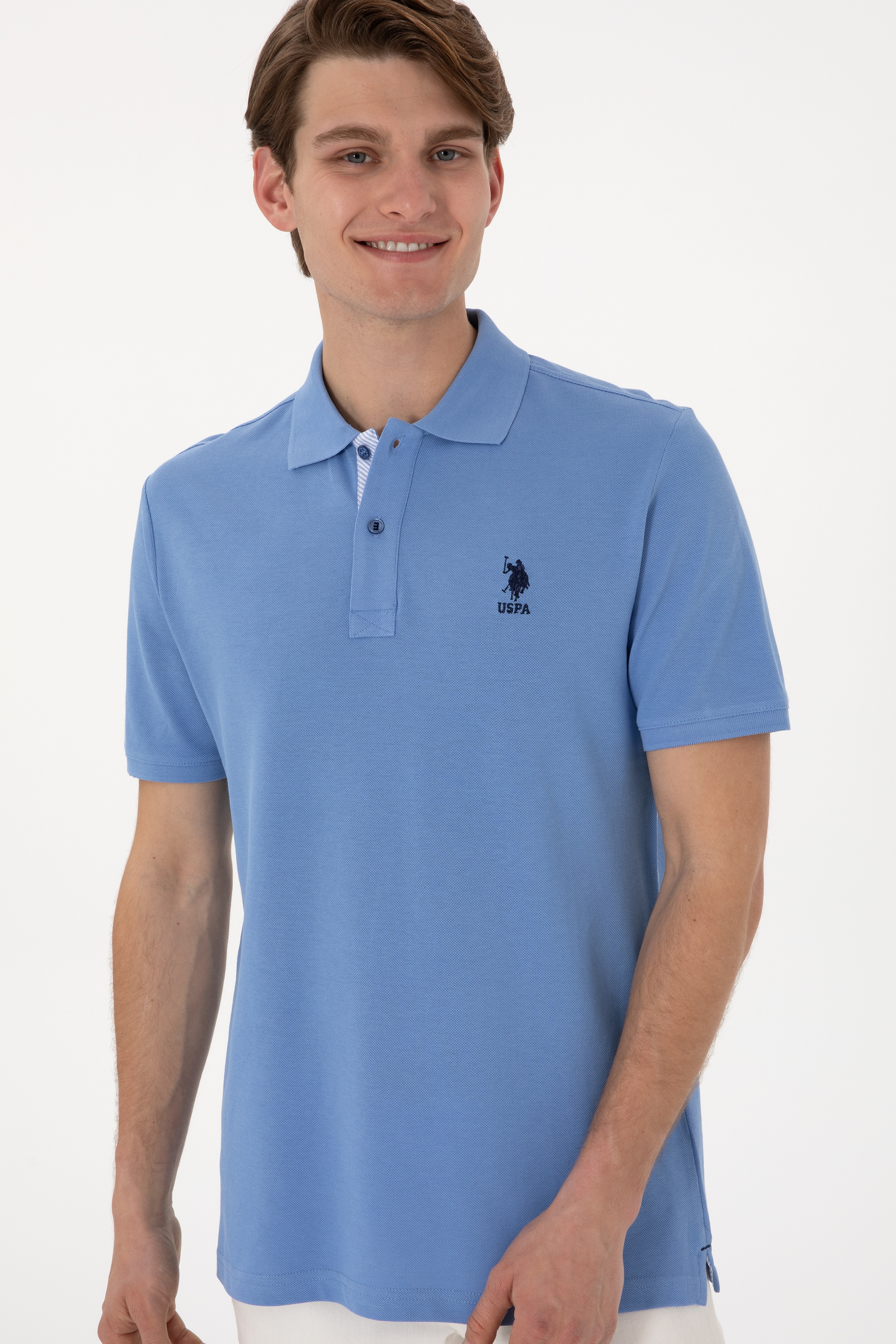 Erkek Regular Fit Polo Yaka Koyu Mavi Basic Tişört