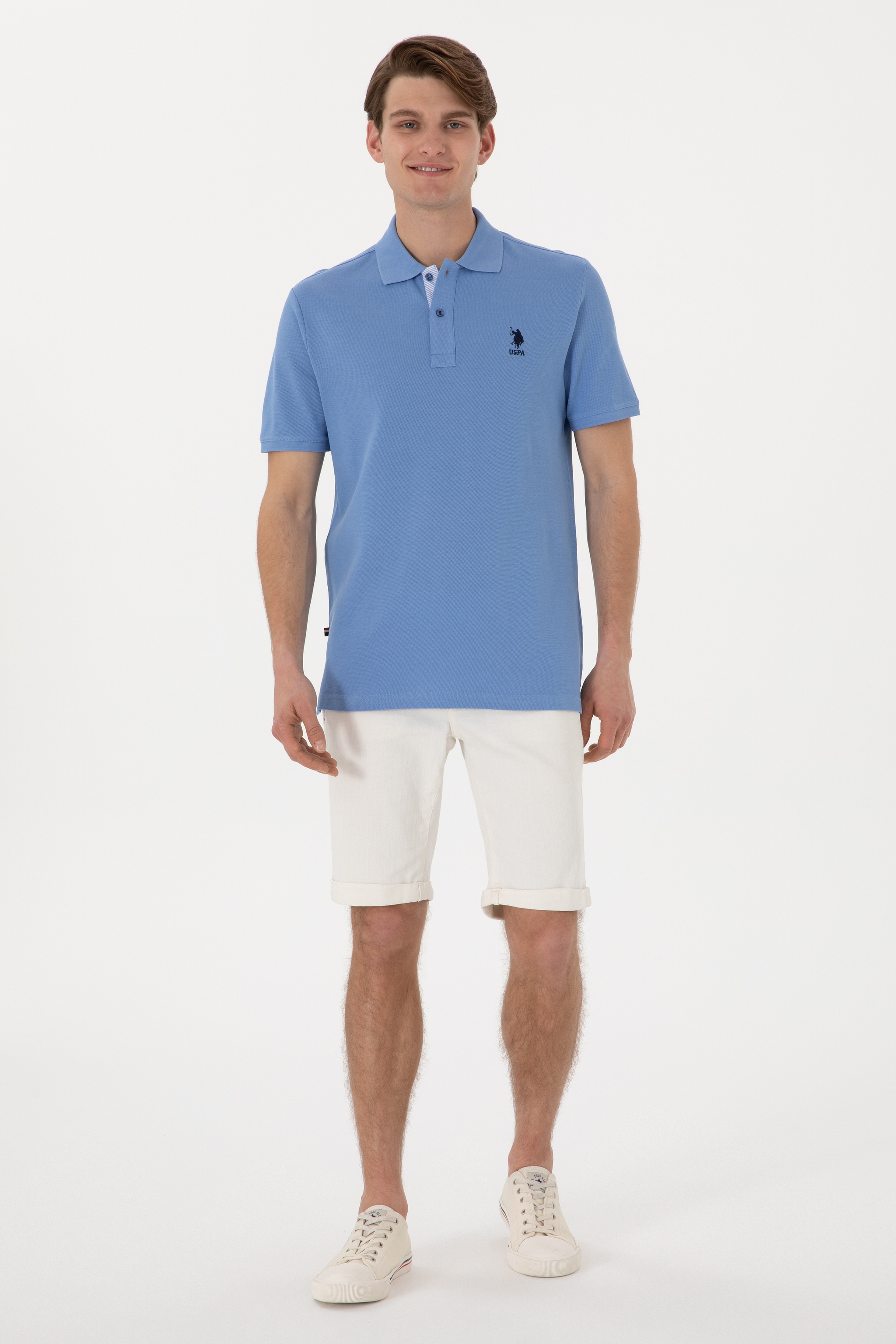 Erkek Regular Fit Polo Yaka Koyu Mavi Basic Tişört - Image 4