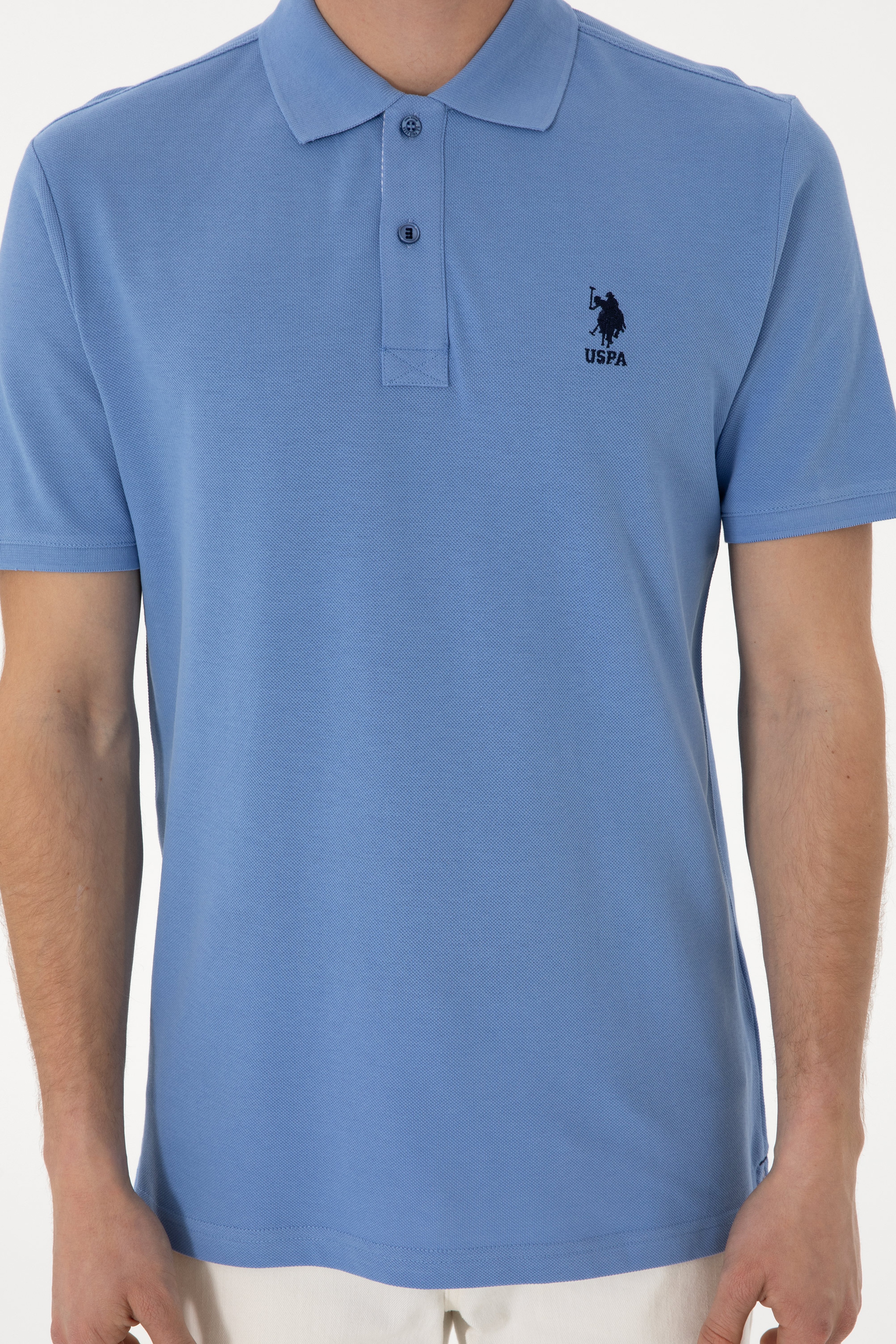 Erkek Regular Fit Polo Yaka Koyu Mavi Basic Tişört - Image 6