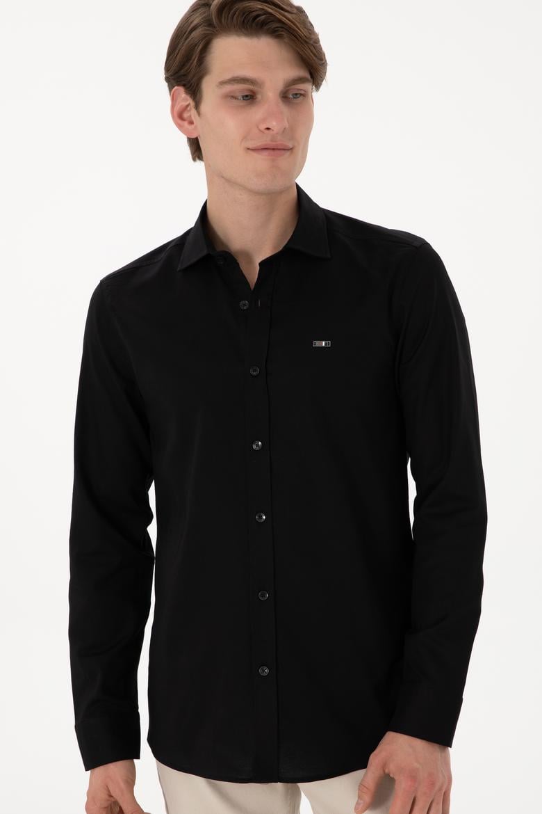 Erkek Siyah Uzun Kollu Basic Gömlek - 50298004032