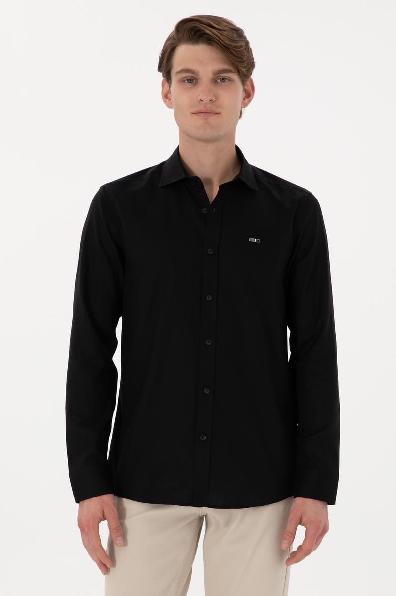 Erkek Siyah Uzun Kollu Basic Gömlek
